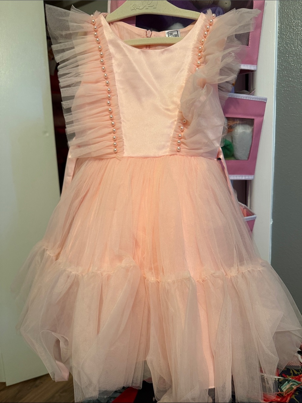 Peach Tulle Pearl Accent Girls' Dress